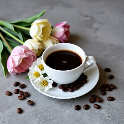Coffee Cup with Tulips