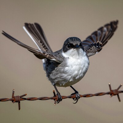 Bird perched on barbed wire