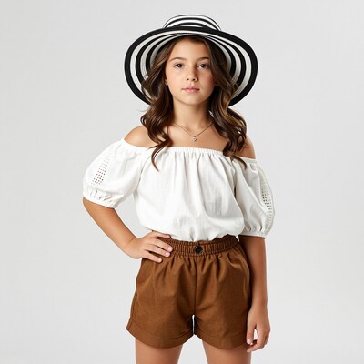 Girl in striped hat and white top
