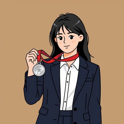 Woman holding silver medal