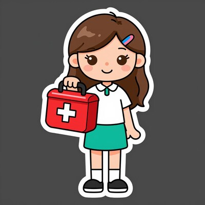 Cartoon Girl with First Aid Kit