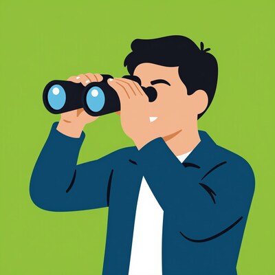 Man looking through binoculars