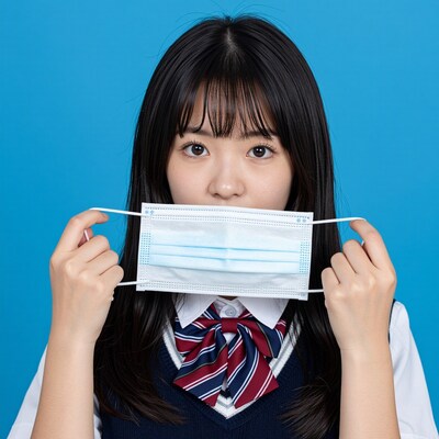 Japanese schoolgirl holding face mask