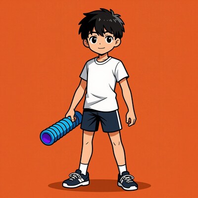 Cartoon boy with pool noodle