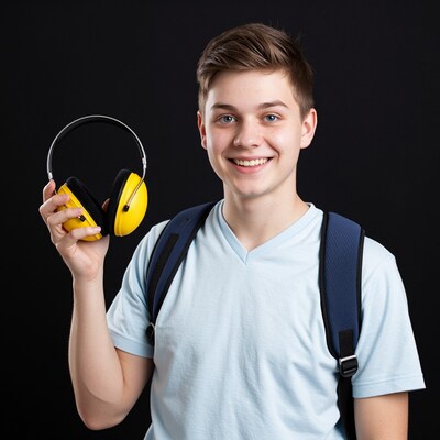 Teen boy with yellow earmuffs