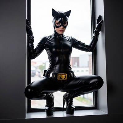 Woman in Black Catwoman Costume