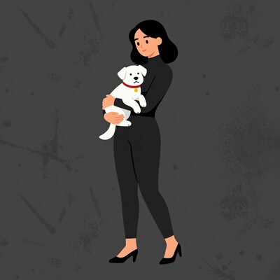 Woman Holding White Puppy