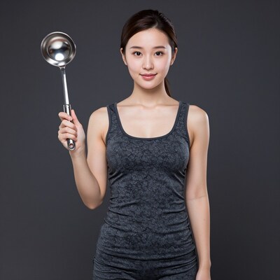 Asian woman holding ladle