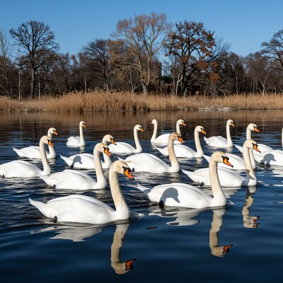 Swan Flock on Lake