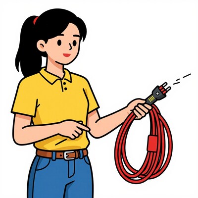 Woman holding red electrical cable
