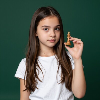 Girl holding chess queen