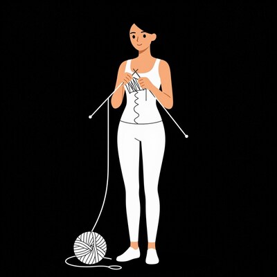Woman Knitting Illustration