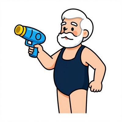 Cartoon Grandpa with Water Gun