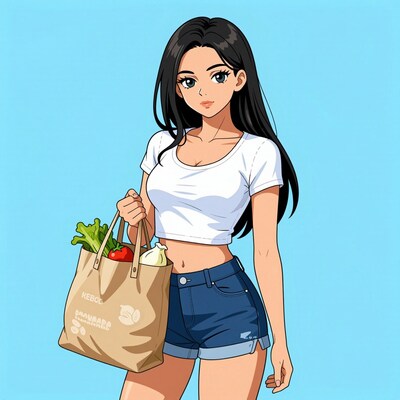 Anime girl with grocery bag
