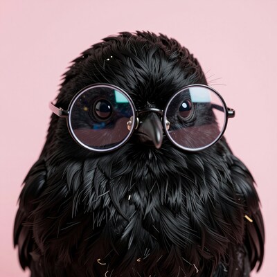 Wise Black Raven with Glasses