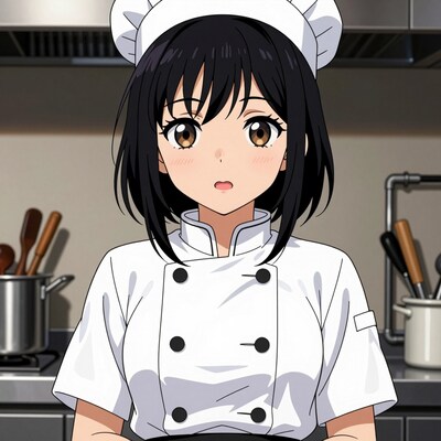 Anime girl chef in kitchen