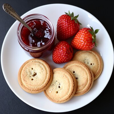 Strawberry Jam with Biscuits and Fresh Strawberries