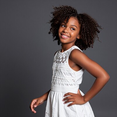 Smiling young Black girl in white dress
