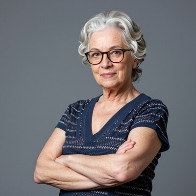 Confident elderly woman with white hair