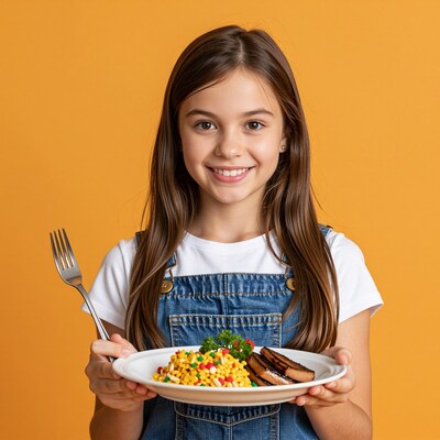 Smiling Girl Holding Food Plate