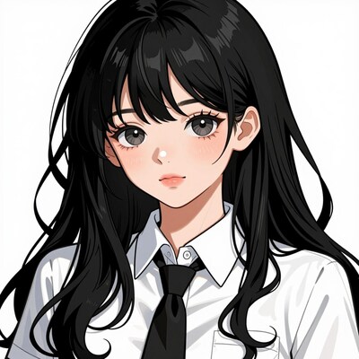 Anime girl with long black hair