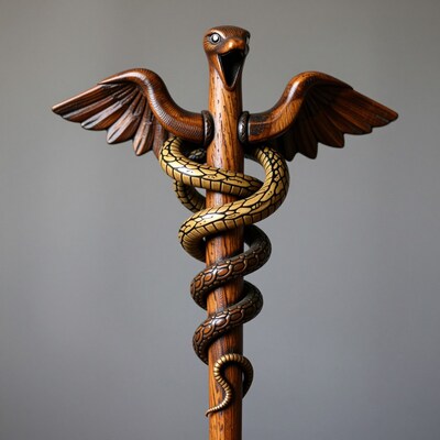 Wooden Caduceus Staff
