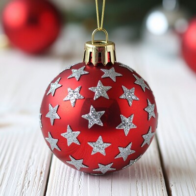 Red Christmas ornament with silver stars