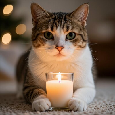 Tabby cat with candle
