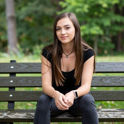 Young woman sitting on park bench