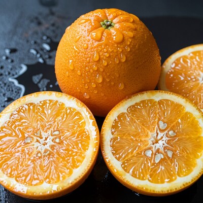 Fresh wet oranges