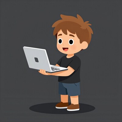 Cartoon boy with laptop