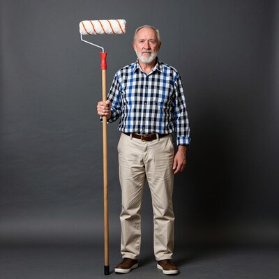 Senior man with paint roller