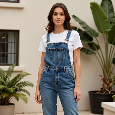 Woman in denim overalls