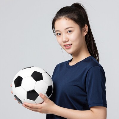 Young Asian woman with soccer ball