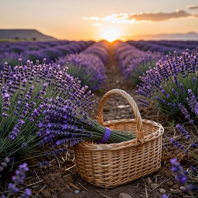 Lavender Basket at Sunset