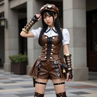 Asian woman steampunk cosplay