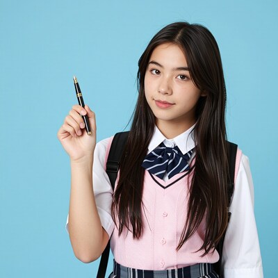 Japanese schoolgirl holding fountain pen