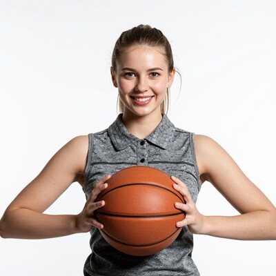 Young woman holding basketball