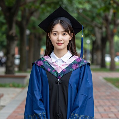 Asian woman in graduation gown