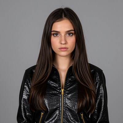 Young woman in black leather jacket