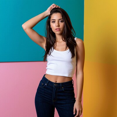 Young woman in white crop top