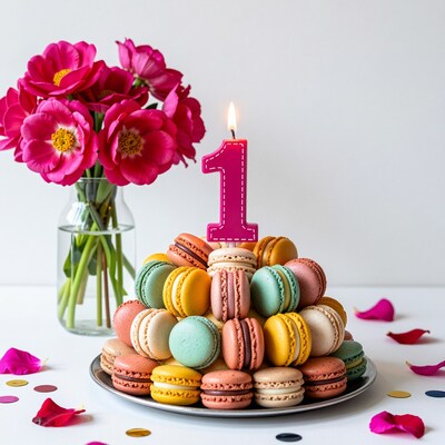 First Birthday Macaron Tower