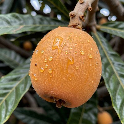 Wet Loquat Fruit on Tree