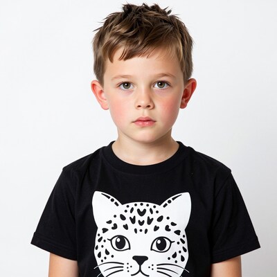 Young boy in leopard t-shirt
