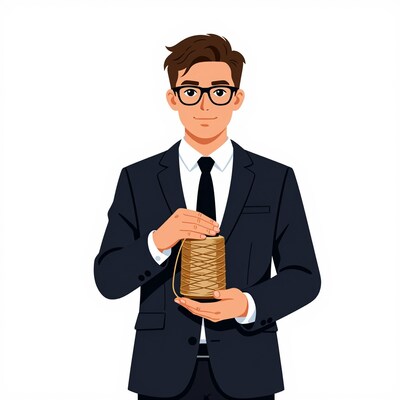Man holding spool of thread