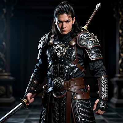 Asian Warrior in Ornate Black Armor