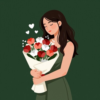 Woman Holding Flower Bouquet