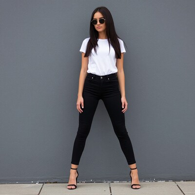 Woman in white t-shirt and black jeans