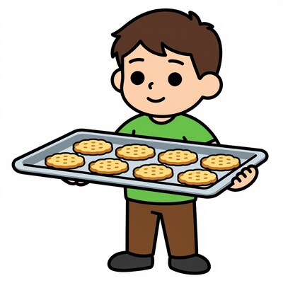 Boy holding cookie tray
