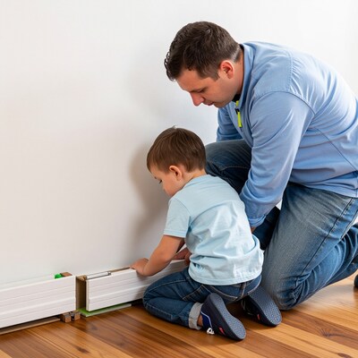 Father and Son Installing Baseboard